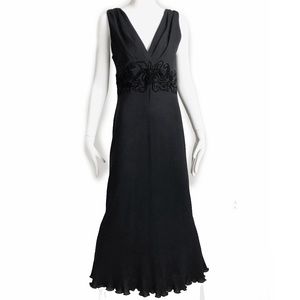 St John Evening Dress Formal Evening Gown Long Black Santana Knit & Ribbon Sz 6